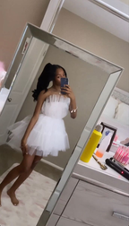 Precioso vestido blanco de tul corte A para fiesta de bienvenida o cumpleaños número 18 Y5425