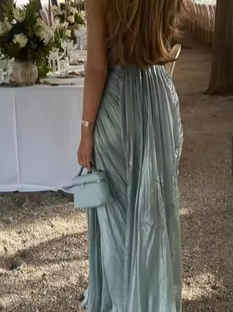 Vestido de noche plisado de tul azul con tirantes finos, elegante vestido de graduación Y8195
