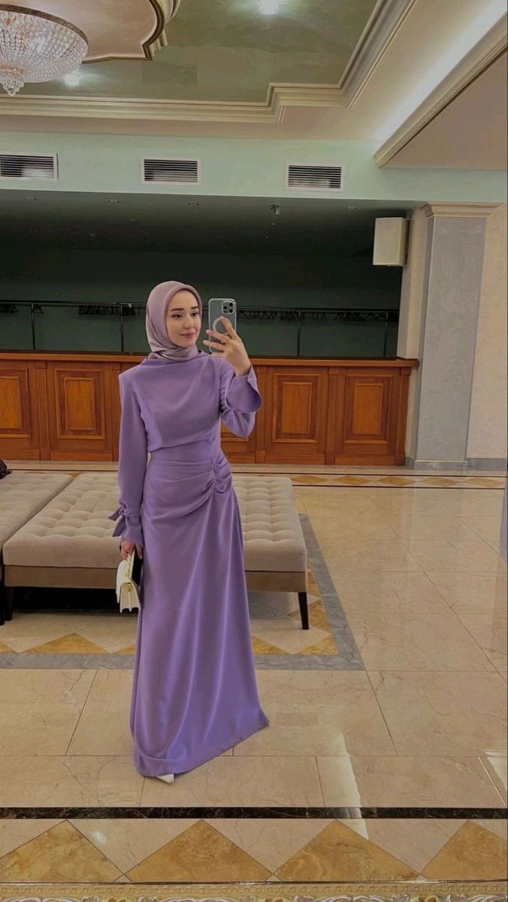 Vestido de fiesta morado modesto con mangas largas, vestido de noche morado de moda Y4857