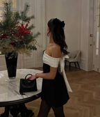 Chic Strapless Black Satin A Line Homecoming Dress With Bow Y8508