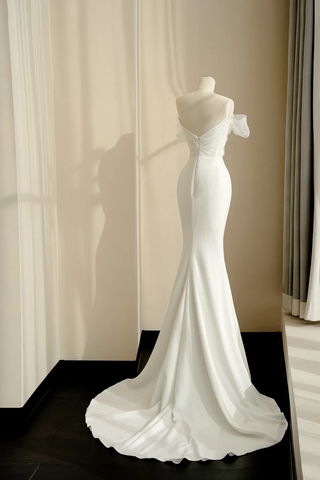 Pretty White Strapless Satin Organza Bow Mermaid Evening Dress,Formal Prom Dress Wedding Dress Y8679