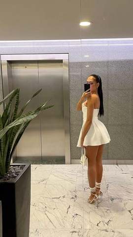 Lindo vestido blanco sin tirantes para baile de bienvenida, vestido blanco de fiesta Y1888