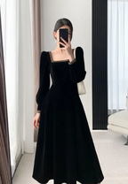 Robe en velours pour femme, manches longues, col carré, élégante, moulante, patchwork, robe de soirée tendance Y6744