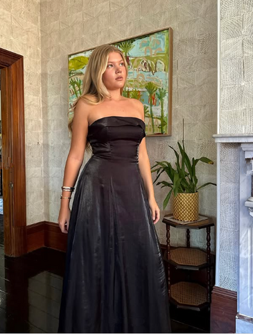 Simple Black Strapless A Line Evening Dress Long Prom Dress Y8303