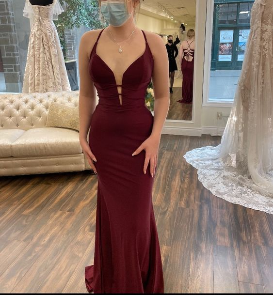 Robe de soirée sirène bordeaux, robe de cérémonie bordeaux Y6429