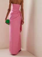 Elegante vestido de noche rosa sin tirantes hasta el suelo para baile de graduación Y8406