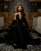 Robe de bal sirène noire sexy en dentelle appliquée Y6497