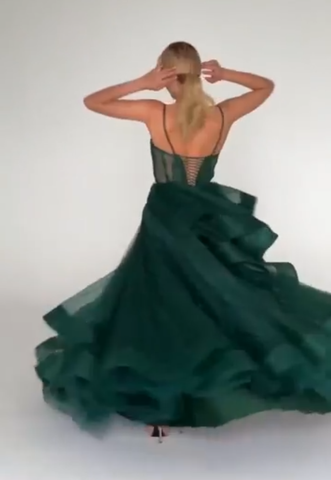 Sparkly Evening Dress Green Corset A-line Evening Gown Y6339