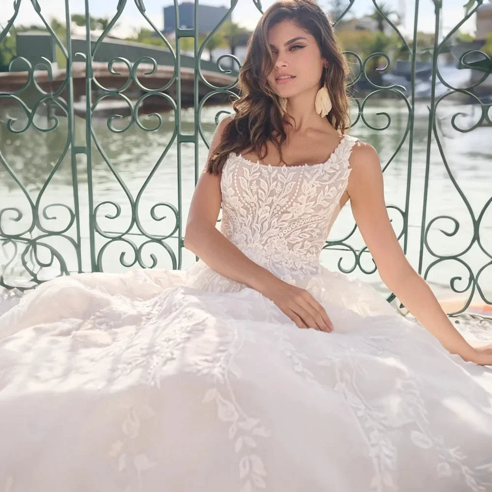 Elegant Square Neck Wedding Dress Open Back Sleeveless A-line Beading Exquisite Bridal Gowns Custom Made robe de mariée