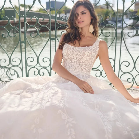 Elegant Square Neck Wedding Dress Open Back Sleeveless A-line Beading Exquisite Bridal Gowns Custom Made robe de mariée