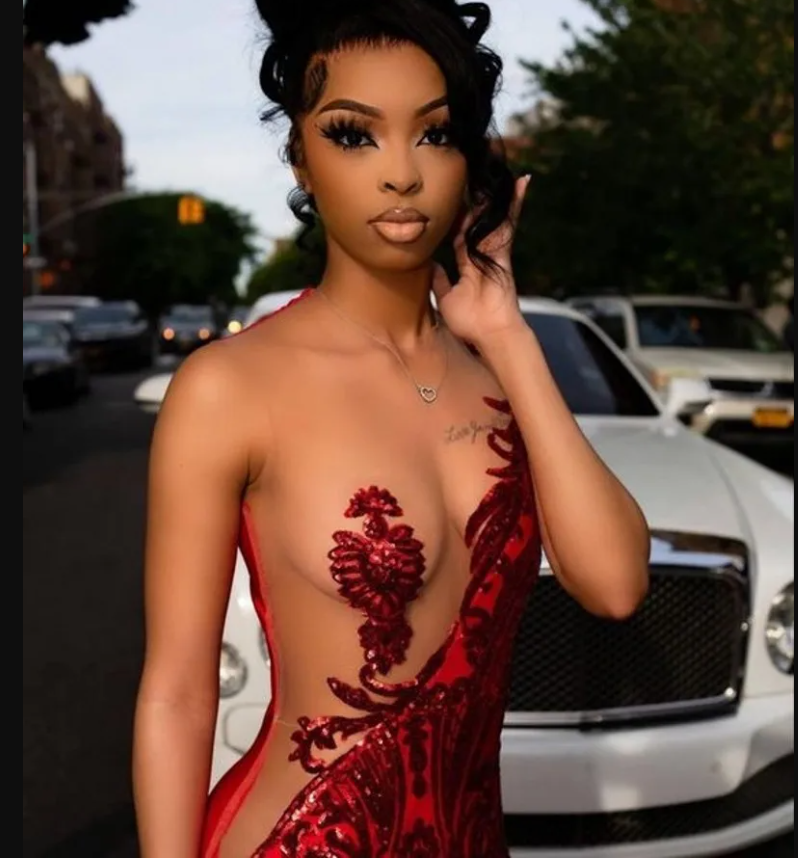 Robe de soirée sirène rouge scintillante à sequins et dentelle Y5047
