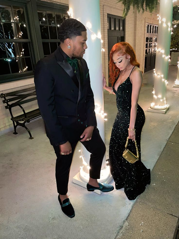 Vestido de noche con lentejuelas verde bosque brillantes y escote en V Y6488