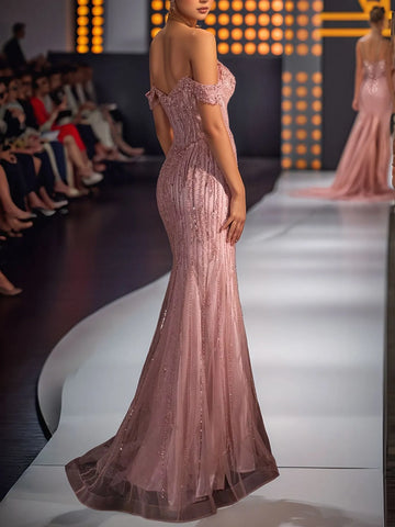 Luxury Off Shoulder Trumpet Long Evening Dress