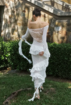 Classy Sheath Lace Chiffon Ruffles Prom Evening Dress,White Wedding Dress Y8082