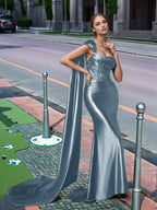 One Shoulder Lace Long Prom Dress With Drop Train