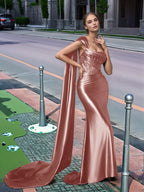 One Shoulder Lace Long Prom Dress With Drop Train