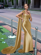 One Shoulder Lace Long Prom Dress With Drop Train