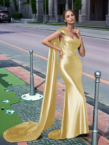 One Shoulder Lace Long Prom Dress With Drop Train