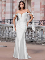 Off Shoulder Lace Up Bow Trumpet Prom Dress