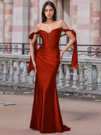 Off Shoulder Lace Up Bow Trumpet Prom Dress