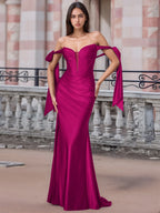 Off Shoulder Lace Up Bow Trumpet Prom Dress