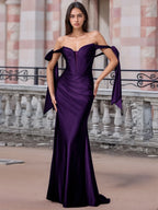 Off Shoulder Lace Up Bow Trumpet Prom Dress