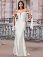 Off Shoulder Lace Up Bow Trumpet Prom Dress
