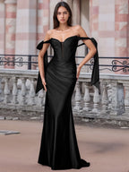 Off Shoulder Lace Up Bow Trumpet Prom Dress