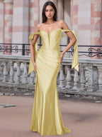 Off Shoulder Lace Up Bow Trumpet Prom Dress