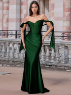 Off Shoulder Lace Up Bow Trumpet Prom Dress