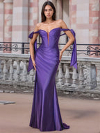 Off Shoulder Lace Up Bow Trumpet Prom Dress