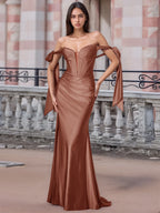 Off Shoulder Lace Up Bow Trumpet Prom Dress