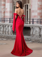 Off Shoulder Lace Up Bow Trumpet Prom Dress