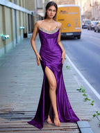 Scoop Neck Satin Long Evening Dress