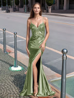 Sparkly Lace Sheer Bodice Long Mermaid Prom Dress