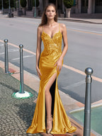 Sparkly Lace Sheer Bodice Long Mermaid Prom Dress