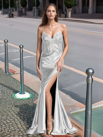 Sparkly Lace Sheer Bodice Long Mermaid Prom Dress