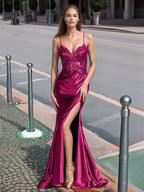 Sparkly Lace Sheer Bodice Long Mermaid Prom Dress