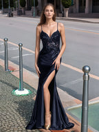 Sparkly Lace Sheer Bodice Long Mermaid Prom Dress