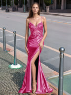 Sparkly Lace Sheer Bodice Long Mermaid Prom Dress
