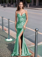 Sparkly Lace Sheer Bodice Long Mermaid Prom Dress