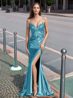 Sparkly Lace Sheer Bodice Long Mermaid Prom Dress