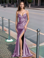 Sparkly Lace Sheer Bodice Long Mermaid Prom Dress