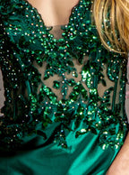 Sparkly Lace Sheer Bodice Long Mermaid Prom Dress
