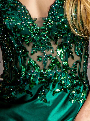 Sparkly Lace Sheer Bodice Long Mermaid Prom Dress