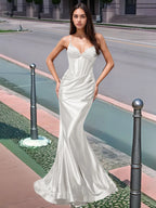 Pleated V-neck Boiced Mermaid Long Prom Dress