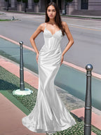 Pleated V-neck Boiced Mermaid Long Prom Dress
