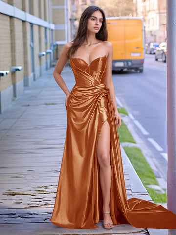 Robe de bal longue fendue à col en V avec torsade