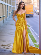 V-neck Split Long Prom Gown With Twist