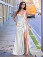 V-neck Split Long Prom Gown With Twist